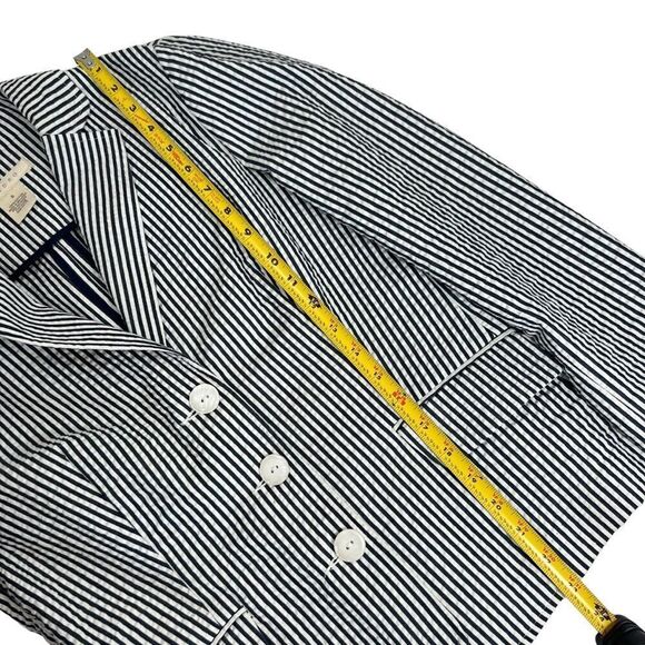 Sandro Seersucker Navy White Cotton Blazer - Picture 6 of 8